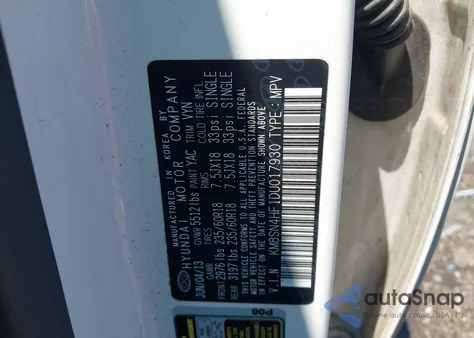 2013 Hyundai Santa Fe Gls z USA, uszkodzony, nr VIN KM8SN4HF1DU017930